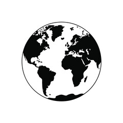 Fototapeta premium Black and white silhouette of planet earth isolated on white background