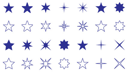 Star collection vector on white background. Stars vector icons in blue color.  Star icon. Stars in modern simple flat style. Abstract star shape vector collection
