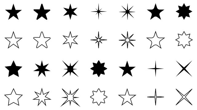 Star collection vector on white background. Stars in modern simple flat style. Star shapes vector set decorative design elements. Abstract star shape vector collection