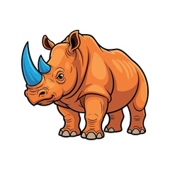 Fototapeta premium Adorable Orange Rhino Cartoon Vector Sticker with Blue Horn and Friendly Expression