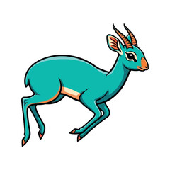 Obraz premium Cute Turquoise Dik Dik Antelope Running Vector Art Sticker Design