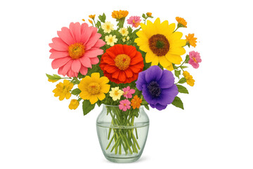 Colorful bouquet of flowers standing in glass vase with transparent background © Michael