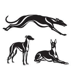 Set of 3 Greyhound Silhouettes as a Racing Sighthound Icon Set