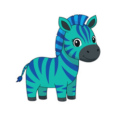 Fototapeta premium Cute Teal And Blue Striped Cartoon Zebra Standing Side View Vector Sticker