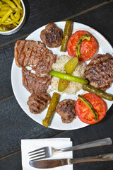meatballs and steak with rice