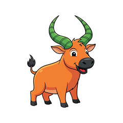 Cute cartoon orange ox with big green horns and a friendly smile for a vector sticker design