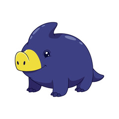 Adorable Dark Purple Dinosaur Pig with Yellow Snout and Cute Eyes Vector Sticker