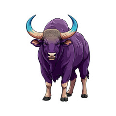 Pixel Art Purple Bison Vector Sticker Illustration Art Design