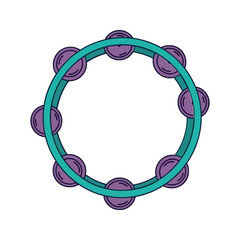 Circular Tambourine With Purple Jingle Cymbals Vector Sticker Graphic Design Element