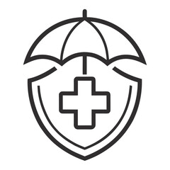 Obraz premium Health Insurance Protection Icon with Shield, Cross, and Umbrella Outline
