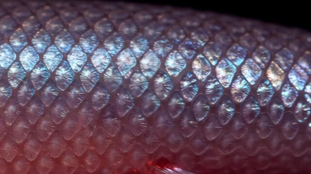 Close-up fish scales, iridescent texture, underwater background, design