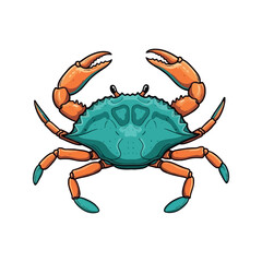Artistic Rendition of a Teal Blue Crab with Orange Claws and Legs Presented as a Vector Sticker