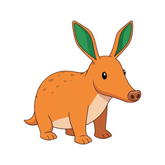 Cute Orange Aardvark With Big Ears Standing On Four Legs Cartoon Animal Vector Sticker