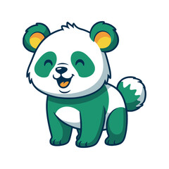 Cute Green Baby Panda Bear with Big Happy Smile Vector Sticker Design