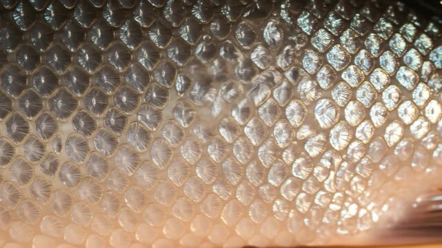Close-up fish scales texture; underwater background; nature, design use