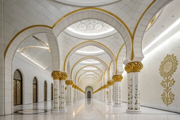 Luxurious Interior of a Grand Mosque Showcasing Intricate Architectural Design