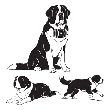 Set of 3 Saint Bernard Silhouettes as a Mountain Rescue Dog Set