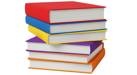 Stack of colorful books, vibrant, playful, education concept, isolated on black background.