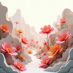 Creative Paper Art Flowers with Layered Background for Design and Floral Themes