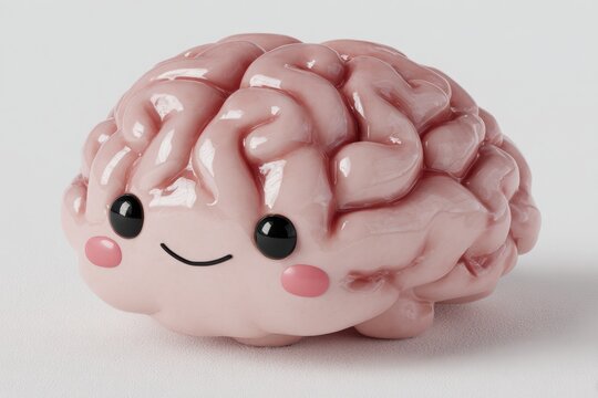 Cute cartoon brain, light pink, kawaii style