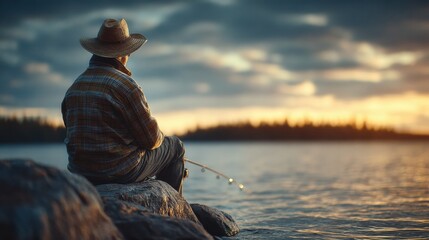 Solitary fishing at sunset a cinematic outdoor experience