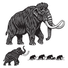 Set of 3 Woolly Mammoth Silhouettes as an Ice Age Animal Set