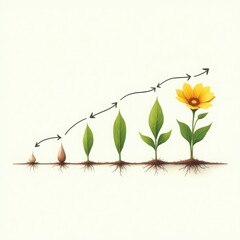 Growth Stages of a Plant from Seed to Flower – Botanical Life Cycle Illustration