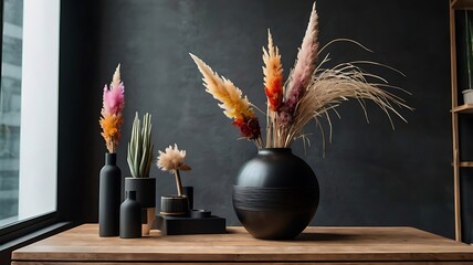 Chinese New Year decorations with candles flowers and festive arrangements in a vase