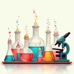 Colorful Laboratory Glassware and Microscope – Science, Research, and Innovation Equipment