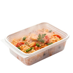 ready meal in plastic container, isolated PNG transparent background