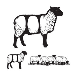 Set of 3 Suffolk Sheep Silhouettes as a British Sheep Breed Set
