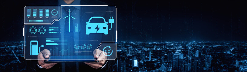 Charging dashboard for electric vehicles with battery status, energy usage, renewable integration,...