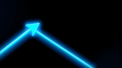 A futuristic bright blue neon arrow with a soft glow, trending upwards against a dark backdrop, conveying high-energy market surges and bullish trends in vector illustration
