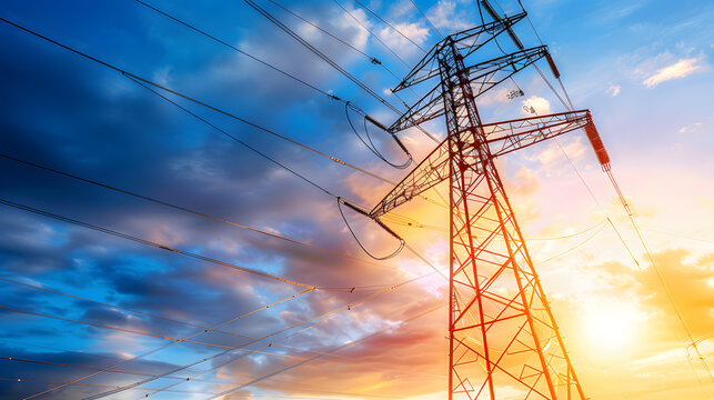transmitter high voltage power lines in the sky