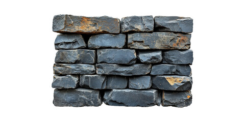 Stacked Rough Stone Wall. Natural Construction Material For Landscaping And Architecture Isolated On Transparent Background