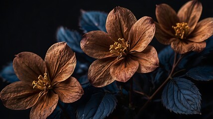 Beautiful mix of nuts dried fruits and blooming flowers in natural colors