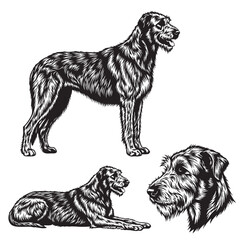 Set of 3 Irish Wolfhound Silhouettes as a Giant Dog Breed Set