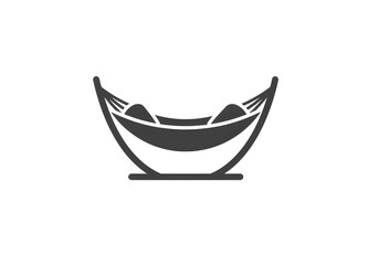 Minimalist Black and White Hammock Icon with Reclining Figure – Symbol of Leisure and Relaxation