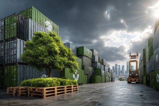 Green sustainable supply chain technology promotes eco-friendly logistics in urban freight management facilities during daylight