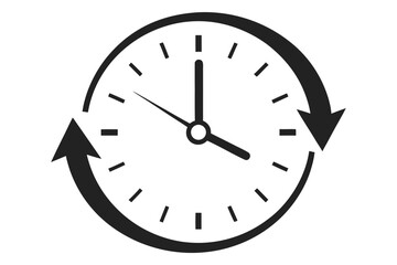 Clock icon with circular arrows symbolizing time passing and continuous process or recurring cycle illustration graphic element for business or efficiency
