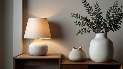 Modern living room with stylish furniture and lamp lighting