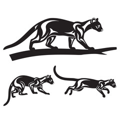 Set of 3 Fossa Silhouettes as a Madagascar Predator Icon Set