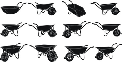Find the best wheelbarrow vector illustration set for your gardening and farming needs vector