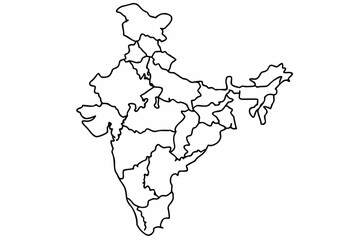 Detailed Outline Map of India Showing States and Territories for Geographic or Educational Purposes in High Resolution