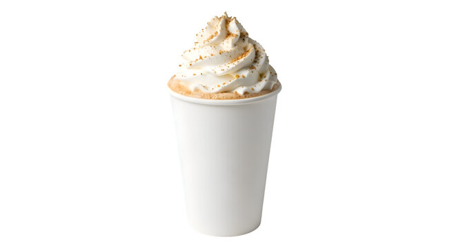 A cup of coffee with whipped cream isolated on white isolated on transparent background