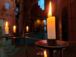 beautiful tender candles in the church