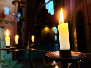 beautiful tender candles in the church