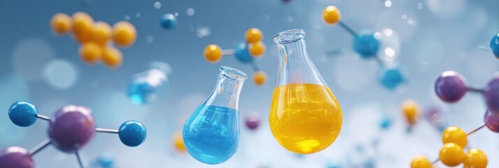 Floating Flasks and Chemical Formulas Create a Vibrant Atmosphere in a Virtual Chemistry Lab Environment