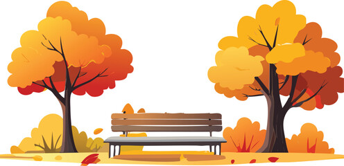 Colorful Autumn Park Scene with Falling Leaves and Bench