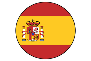 Obraz premium Round Spanish Flag Icon Graphic with National Emblem and Patriotic Colors for Design Purposes and Travel Themes